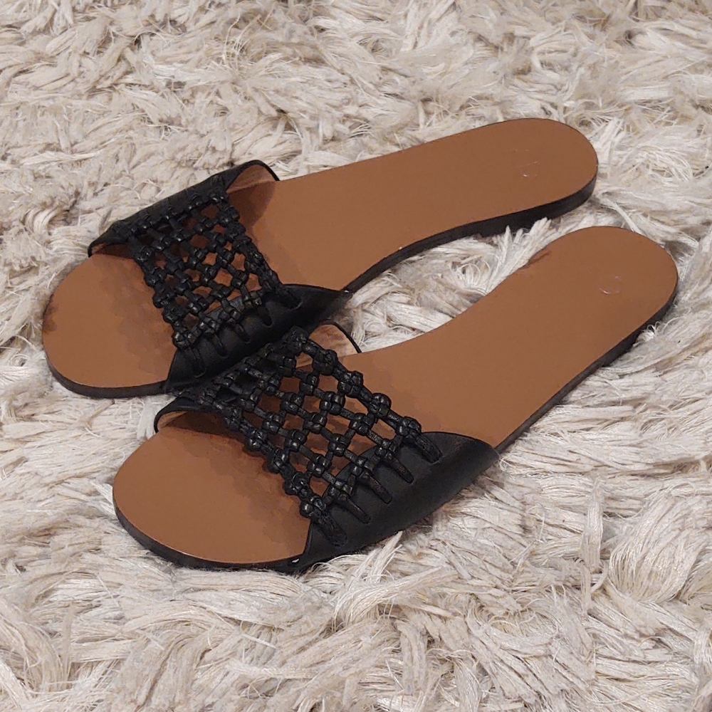 AD & Daughters NWOT Black Woven Leather Sandals